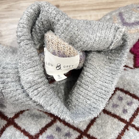 Lou & Grey Mock Neck Fair Isle Tunic Sweater Comfy Cozy Gray Size S - Picture 6 of 7